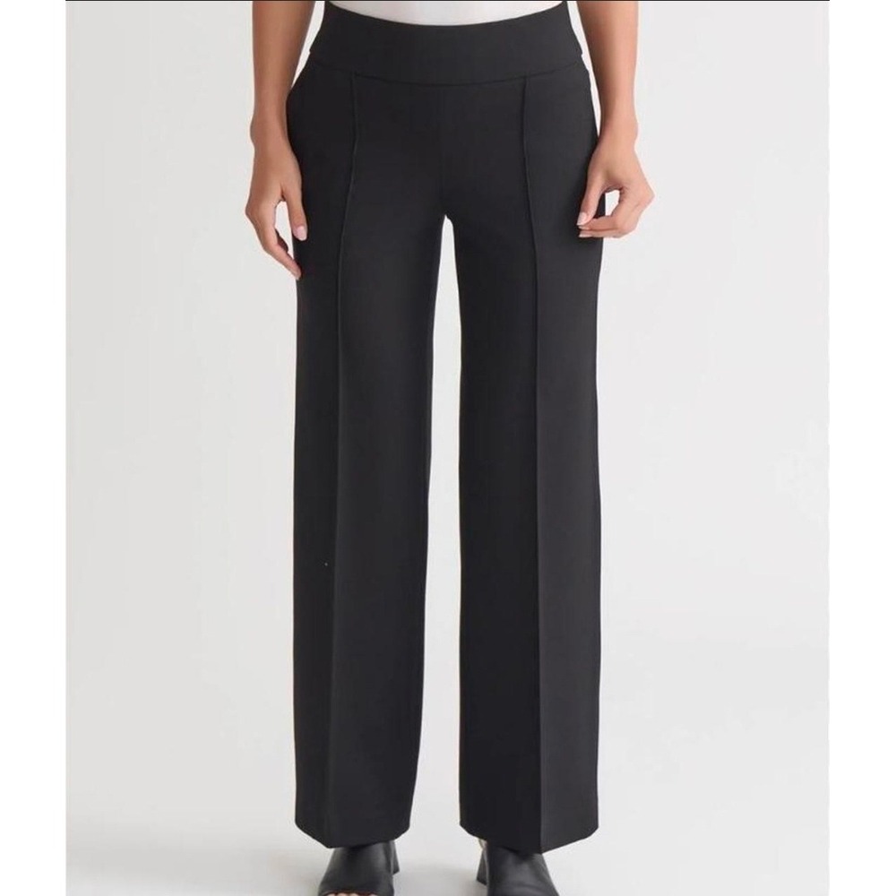 Jones New York Black Wide Leg High Rise Ponte Pants Pin Tuck Seam XL NEW
